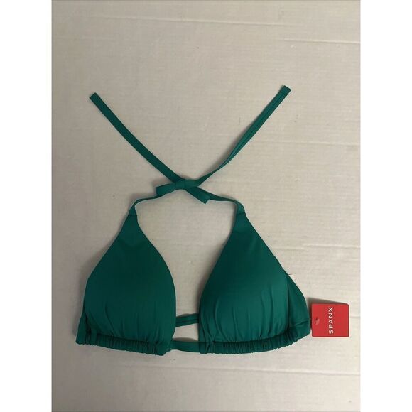 Spanx Women Sz Large Triangle Bikini Swim Top Mystic Green - Picture 9 of 9